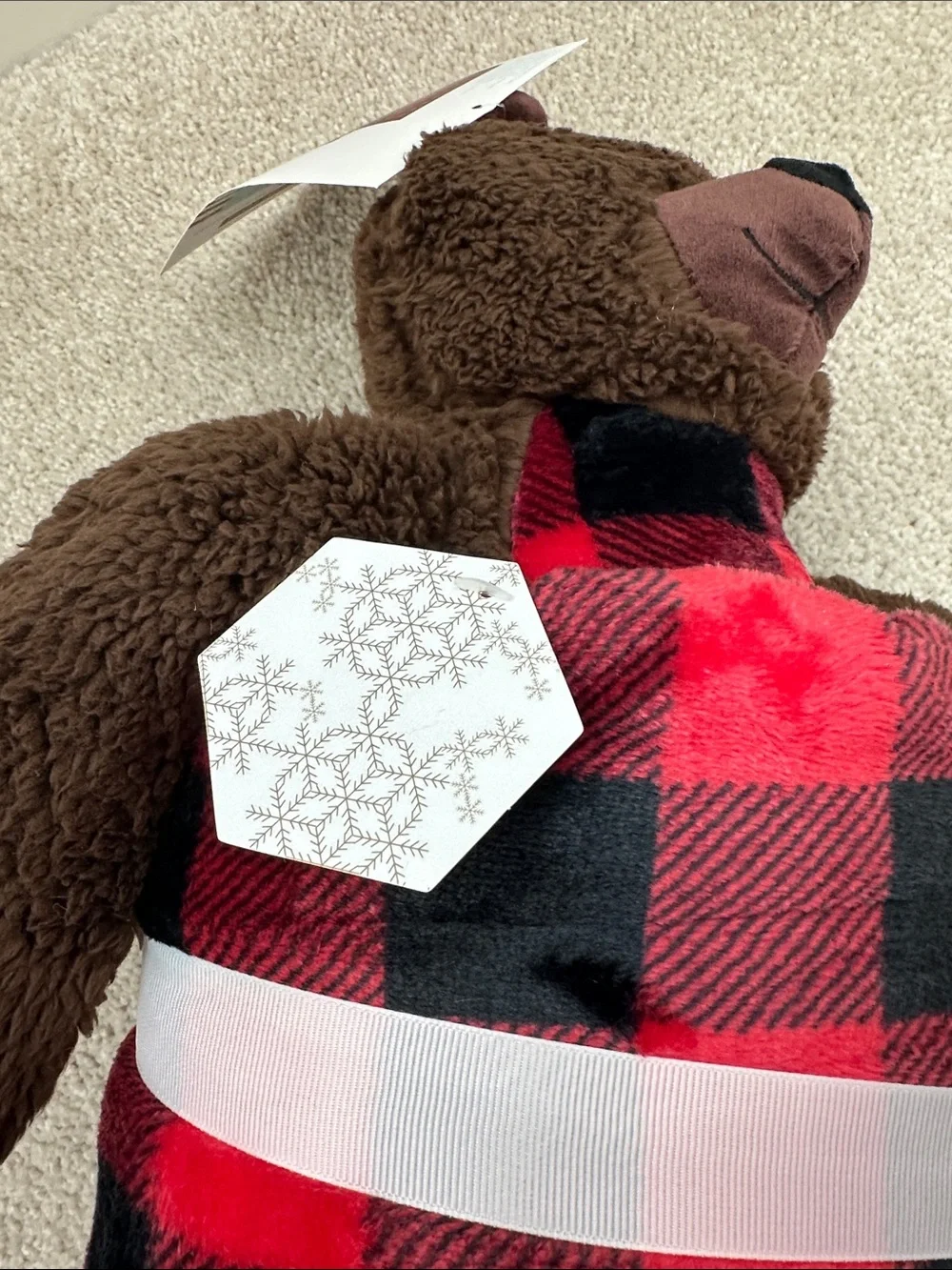 NWT Brown Bear Plush with Red and Black Buffalo Plaid Throw